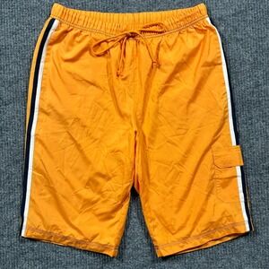 Fu Da Mens Swim Trunks Size L Orange Cargo Board Shorts Mesh Lined Drawstring